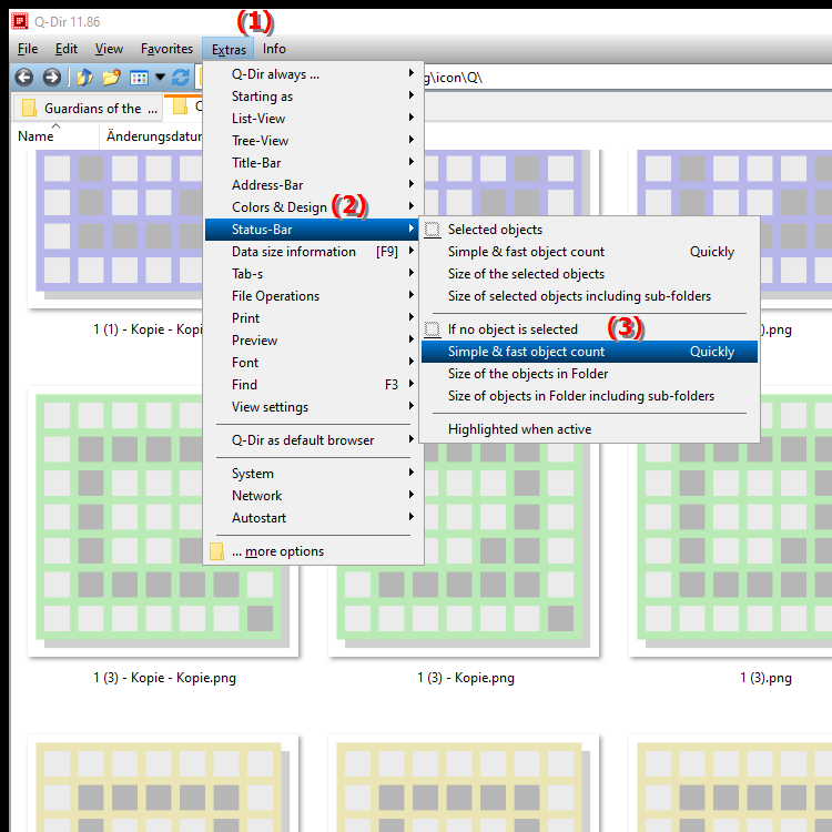 How does simple object counting work in the File Explorer status bar